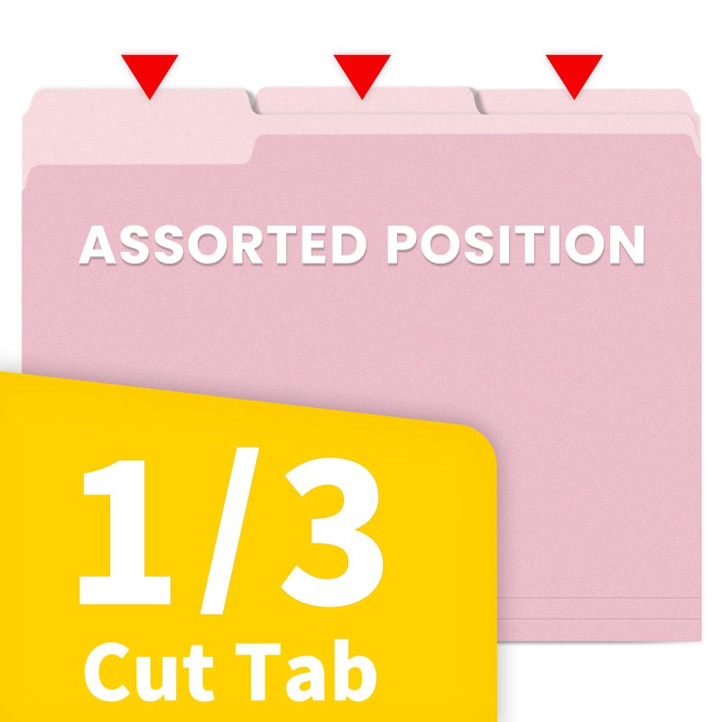 SUNEE File Folders Letter Size Pink, 100 Pack Manilla Folders 8.5 x 11 1/3-Cut Tabs, Colored File Folders Office Home School for Documents Files Paper - Image 4